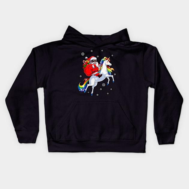 Santa Riding Horse Rainbow LGBT Christmas Kids Hoodie by kimmygoderteart